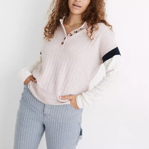 Madewell Striped Bowden Henley Sweater in Coziest Yarn NWT - Picture 2 of 8